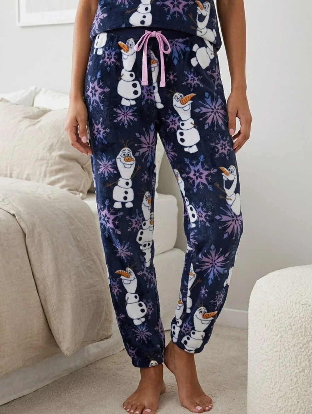 Disney Frozen Olaf Plush Fleece Pajama Pants Women's Medium Cozy Lounge Joggers